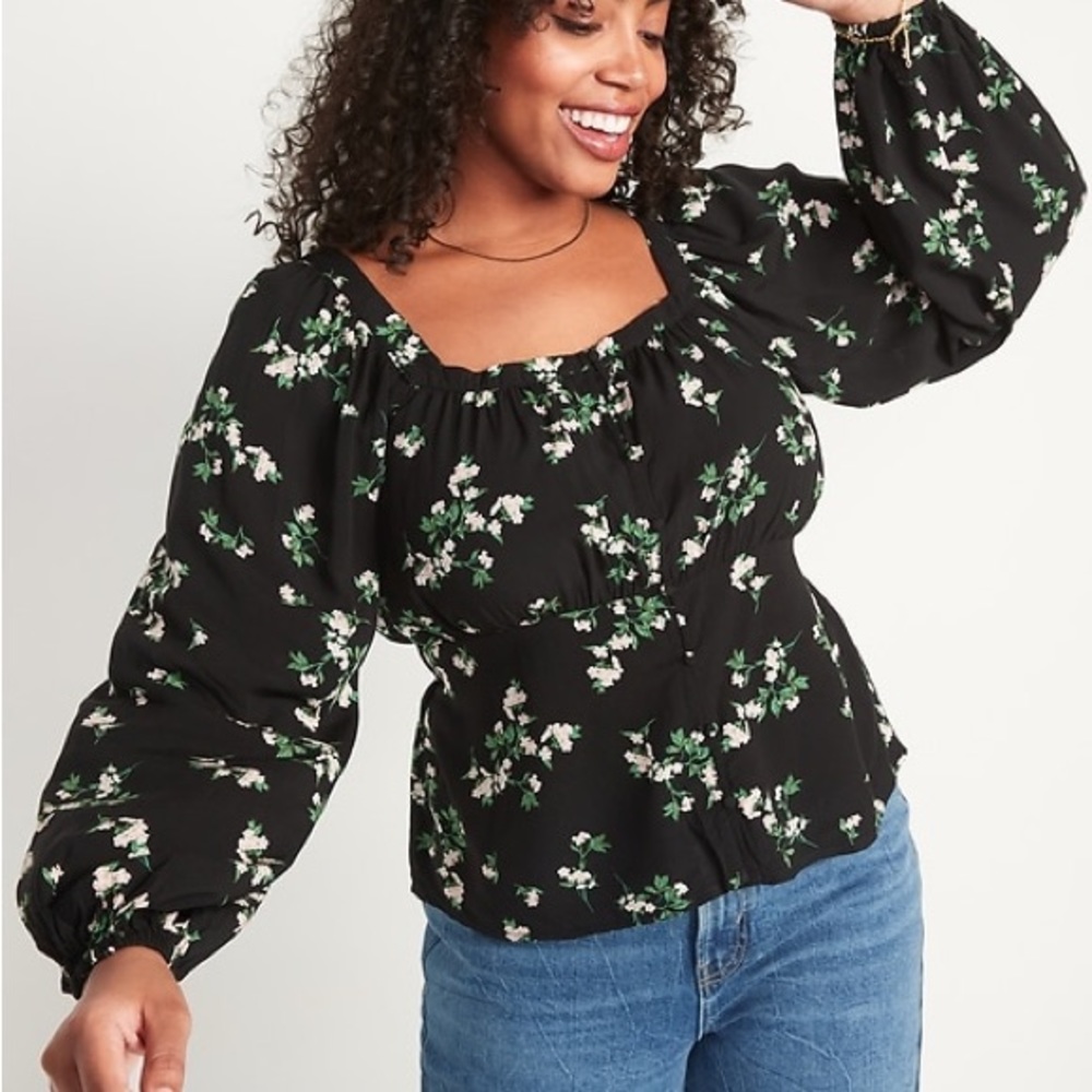 Old Navy Floral Black Peplum Top Sz Large NWT
